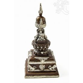 Sztúpa réz szobor, ezüst-antikolt - 16 cm