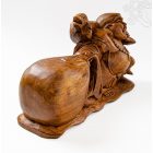 Nevető Buddha zsákkal fa faragott szobor - 32 cm