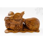 Nevető Buddha zsákkal fa faragott szobor - 32 cm