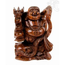 Nevető Buddha sárkánnyal faragott szobor – 30 cm