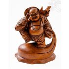 Álló nevető Buddha fa faragott szobor - 20 cm