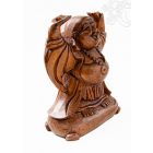 Nevető Buddha fa faragott szobor, emelt kézzel - 20 cm