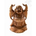 Álló nevető Buddha fa faragott szobor - 30 cm