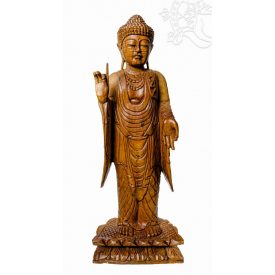 Álló Tanító Buddha fa faragott szobor, nagy méretű -100 cm
