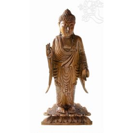 Álló áldó Buddha fa faragott szobor - 80 cm