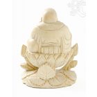 Nevető Buddha fa faragott szobor lótusz virágon - 23 cm