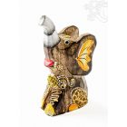 Festett mintás fa ülő elefánt -11 cm