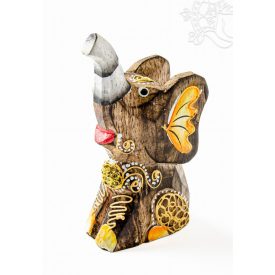 Festett mintás fa ülő elefánt -11 cm