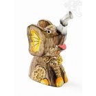 Festett mintás fa ülő elefánt -11 cm