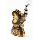 Festett mintás fa ülő elefánt -15 cm