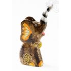 Festett mintás fa ülő elefánt -17 cm