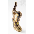 Festett mintás fa ülő elefánt -19 cm