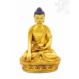   Shakyamuni Buddha, teljesen aranyozott prémium minőségű szobor - 10 cm