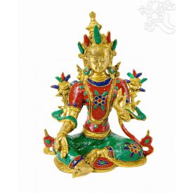   Zöld Tara réz szobor, kővel berakott különlegesség - 26 cm