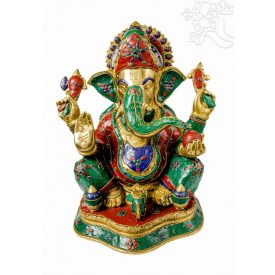   Ganesha réz szobor kővel berakott - prémium minőségű - 39 cm
