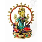 Zöld Tara réz szobor, kővel berakott, különlegesség - 53 cm