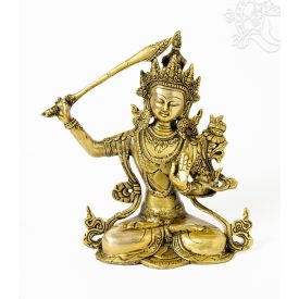 Manjushri réz szobor, matt sárga - 27 cm