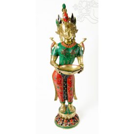 Álló Laxmi (Lakshmi) réz szobor, kővel bevont - 75 cm