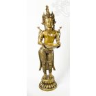 Álló Laxmi (Lakshmi) réz szobor, sárga - 75 cm