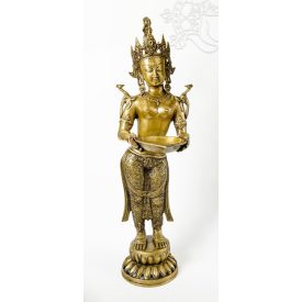 Álló Laxmi (Lakshmi) réz szobor, sárga - 75 cm