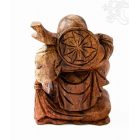 Álló nevető Buddha fa faragott szobor - 20 cm