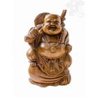 Álló nevető Buddha fa faragott szobor - 30 cm
