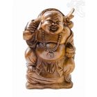 Álló nevető Buddha fa faragott szobor - 30 cm