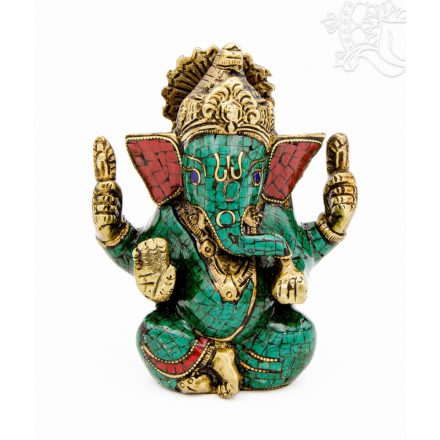 Ganesha réz szobor kővel berakott - prémium minőségű - 11,5 cm