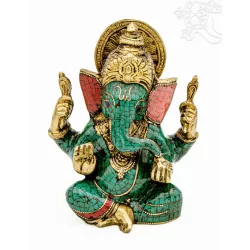  Ganesha réz szobor kővel berakott - prémium minőségű - 16 cm