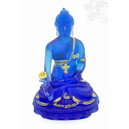 Gyógyító Buddha szobor rezin, áttetsző kék színű - 20 cm