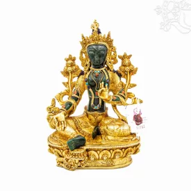 Aranyozott zöld jade Zöld Tara szobor – 23 cm