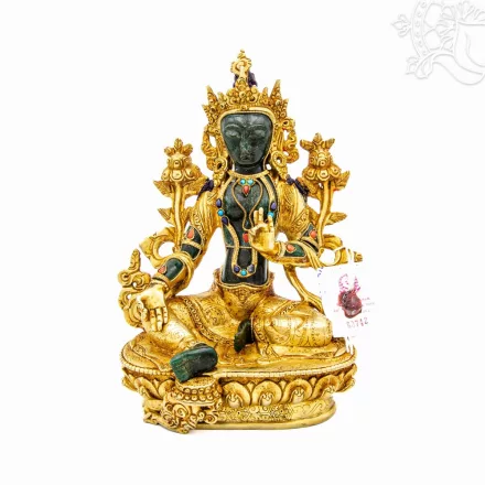 Aranyozott zöld jade Zöld Tara szobor – 23 cm