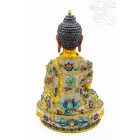 Aranyozott hegyikristály Shakyamuni Buddha szobor féldrágakő berakásokkal – 33 cm