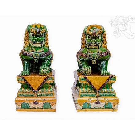 Őrző Foo kutya – oroszlán pár, mázas kerámia – 102 cm, hatalmas