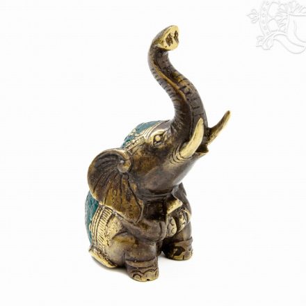 Ülő elefánt réz szobor patina díszítéssel - 8,5 cm