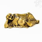 Fekvő Nevető Buddha réz szobor, matt sárga - 10 cm