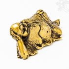 Fekvő Nevető Buddha réz szobor, matt sárga - 10 cm