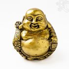 Nevető Buddha gömb alakú réz szobor, matt sárga - 15 cm