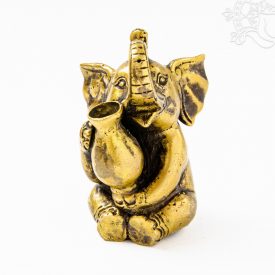 Elefánt korsóval réz szobor, matt sárga - 7 cm