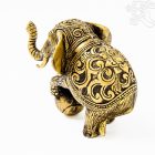 Elefánt labdával réz szobor, matt sárga - 12,5 cm