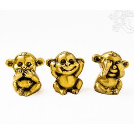 Három bölcs majom matt sárgaréz szobor szett - 7 cm