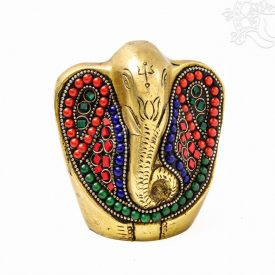 Ganesha réz szobor kővel berakott - 9 cm