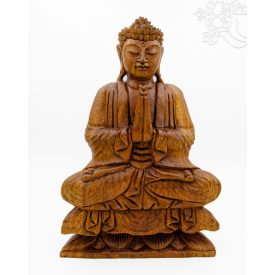 Imádkozó Buddha fa faragott szobor - 42 cm