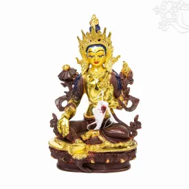 Zöld Tara, félig aranyozott szobor - 22 cm