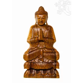   Imádkozó Buddha különleges, kézzel faragott fa szobor – 105 cm
