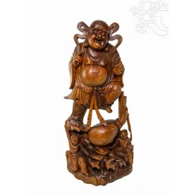   Nevető Buddha különleges, kézzel faragott fa szobor – 101 cm