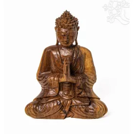 Imádkozó Buddha fa faragott szobor - 27 cm