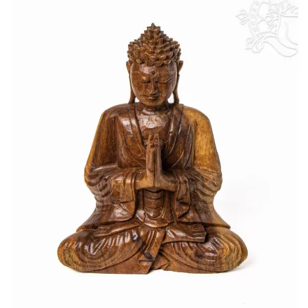 Imádkozó Buddha fa faragott szobor - 27 cm
