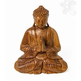 Imádkozó Buddha fa faragott szobor - 33 cm
