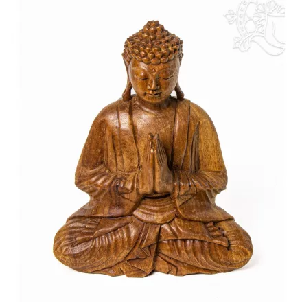 Imádkozó Buddha fa faragott szobor - 33 cm